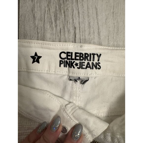 Celebrity Pink Womens‎ White Frayed Hem Denim Shorts Size 4 - Picture 2 of 3